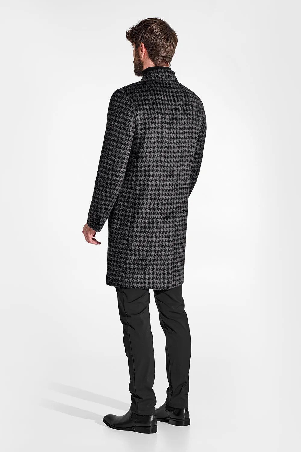 Houndstooth Suri Alpaca Notched Lapel Overcoat