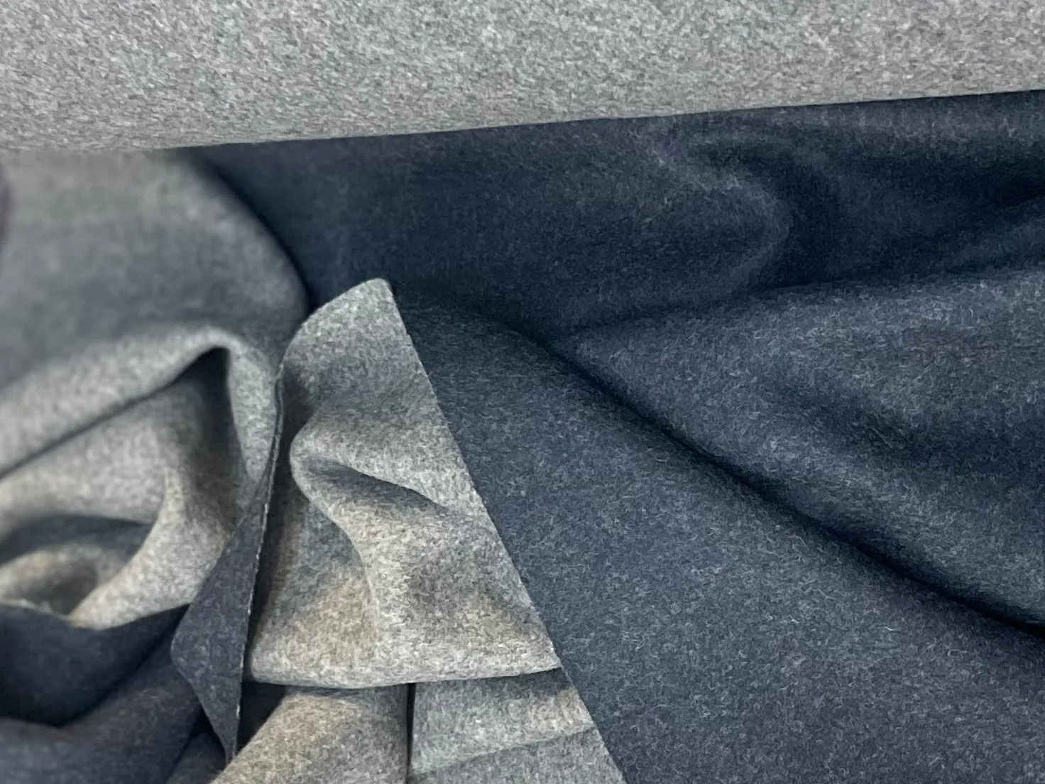 Italian Double Face Melton Wool - Medium Gray/Midnight Blue