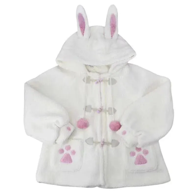 Japanese Style Autumn/Winter Women's Jacket – Sweet Lamb Wool with Kawaii Soft Bear Ears, Hooded Coats for Girls, New Cute Outwear