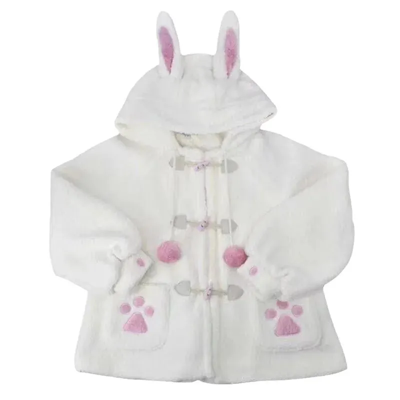 Japanese Style Autumn/Winter Women's Jacket – Sweet Lamb Wool with Kawaii Soft Bear Ears, Hooded Coats for Girls, New Cute Outwear