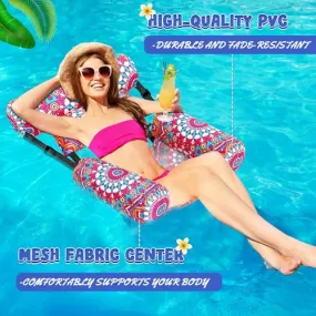 Large Pool Chair Floats Adult Inflatable Pool Lounge Chair Boho Pattern