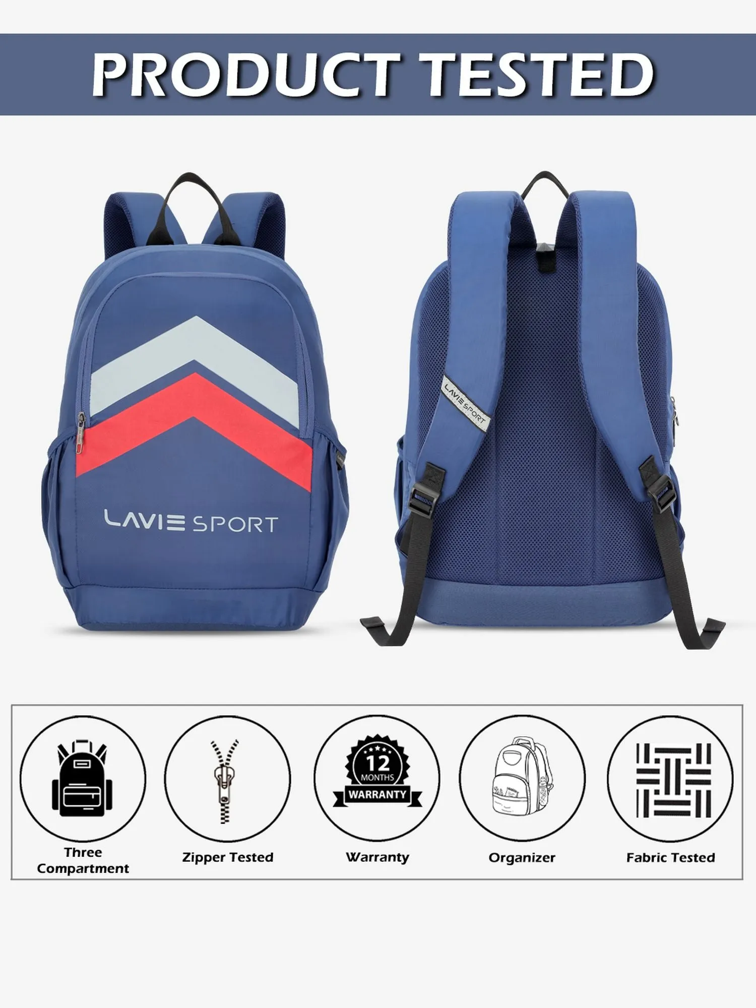 Lavie Sport Arrowhead 33L College Laptop Backpack with Rain cover For Boys & Girls|Men & Women Navy