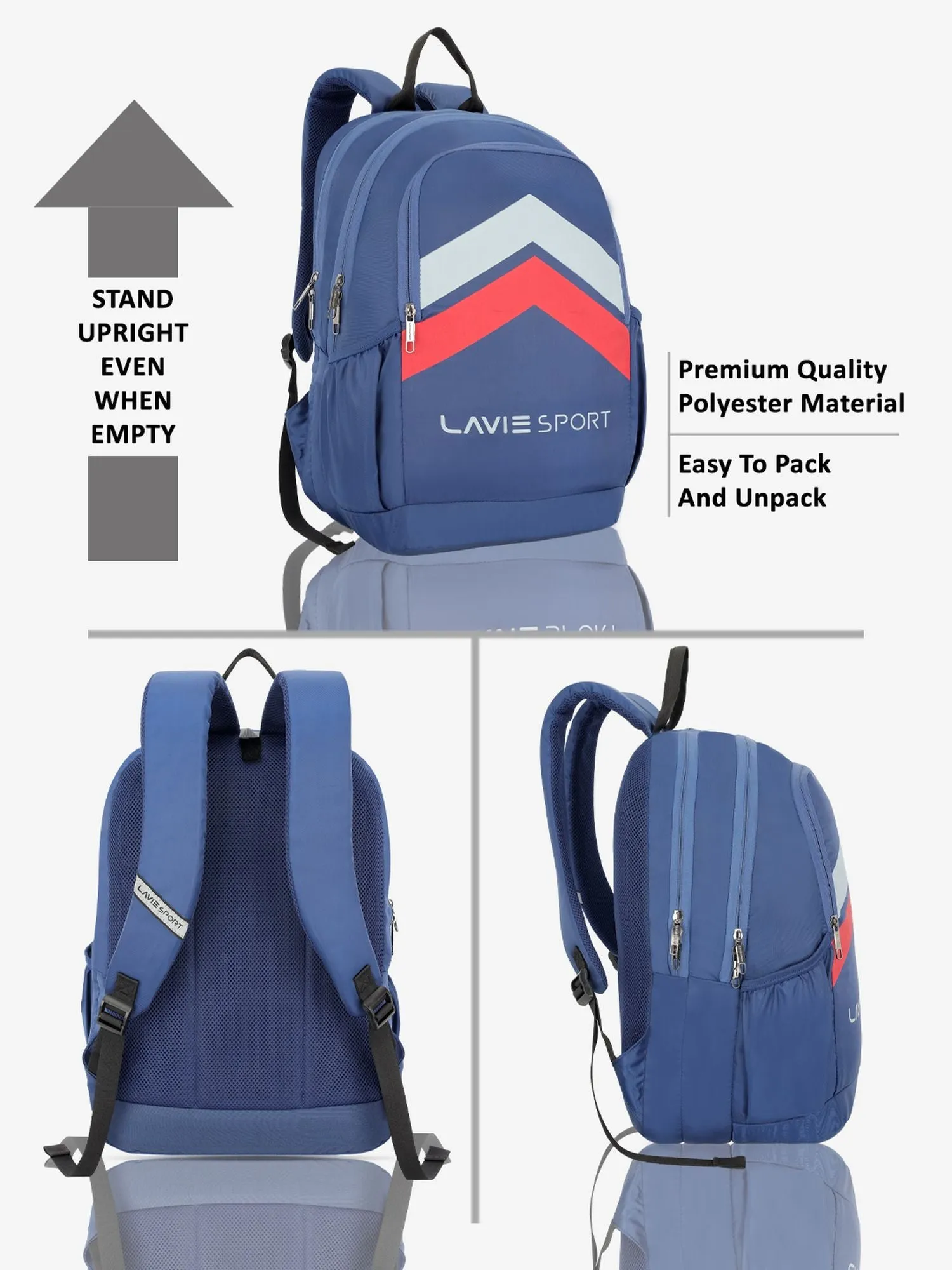 Lavie Sport Arrowhead 33L College Laptop Backpack with Rain cover For Boys & Girls|Men & Women Navy