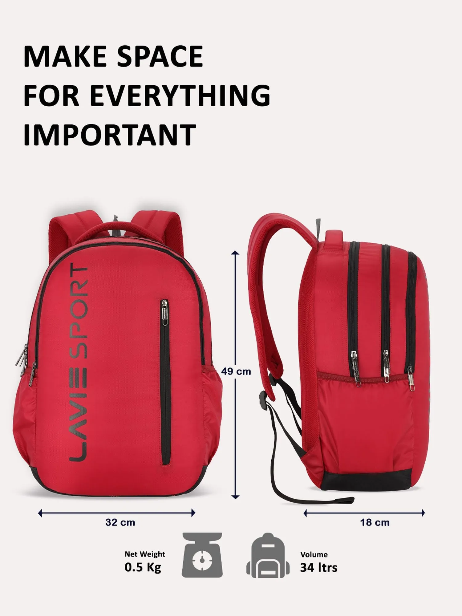 Lavie Sport Engrave 34L Laptop Backpack For Boys & Girls |Unisex Casual Bag for Men & Women Red