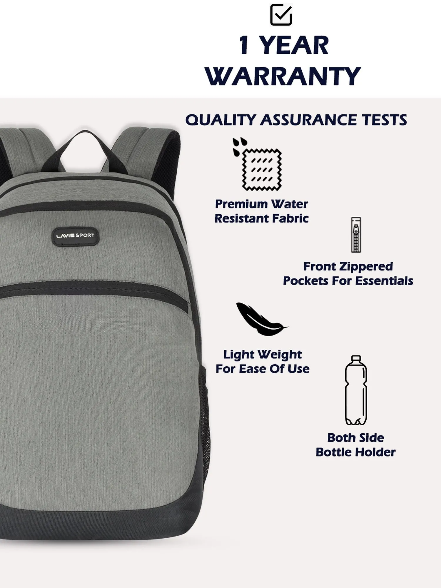 Lavie Sport Ruler 32L Laptop Backpack For Men & Women Grey