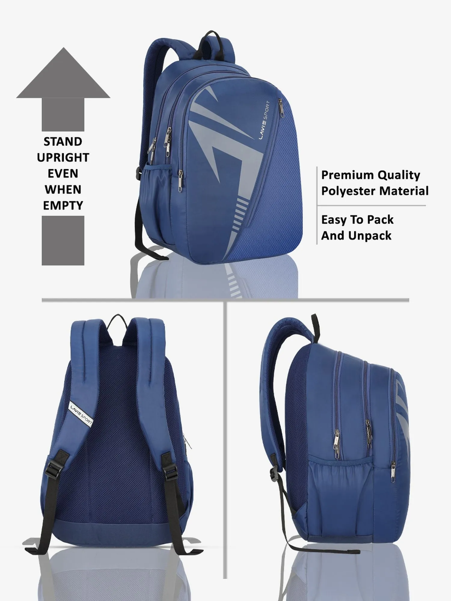 Lavie Sport Tribal 37L College Bag For Boys & Girls|Backpack For Men & Women Navy