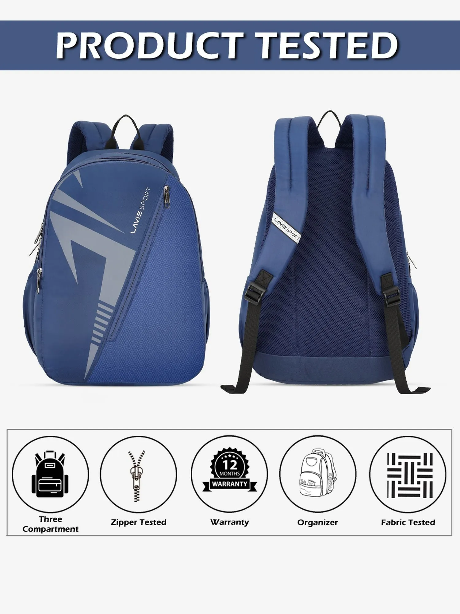 Lavie Sport Tribal 37L College Bag For Boys & Girls|Backpack For Men & Women Navy