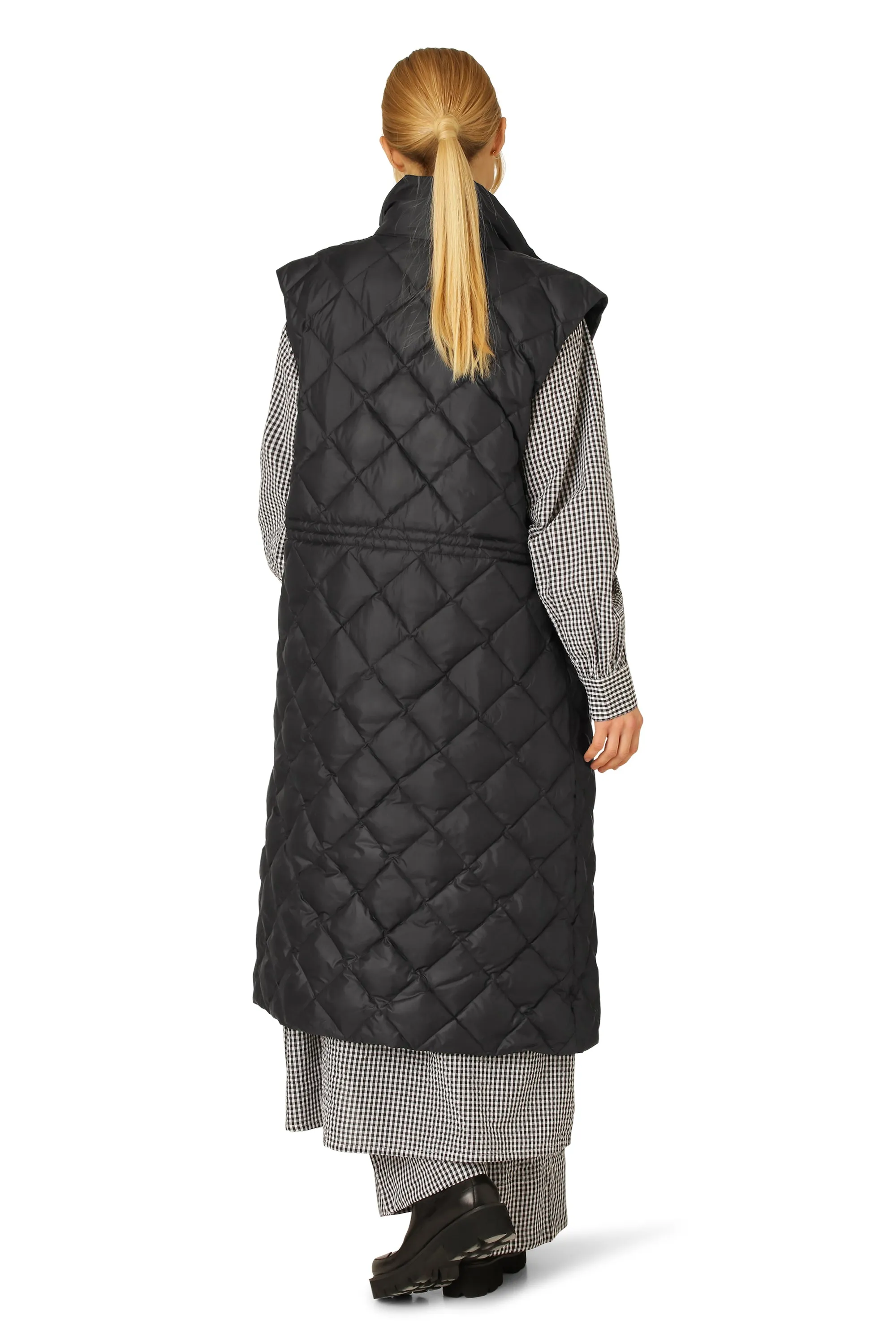 Long Down Vest - Black