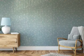 'Lulu In Vintage Blue' - Vintage Blue and Cream Leaf Removable Wallpaper