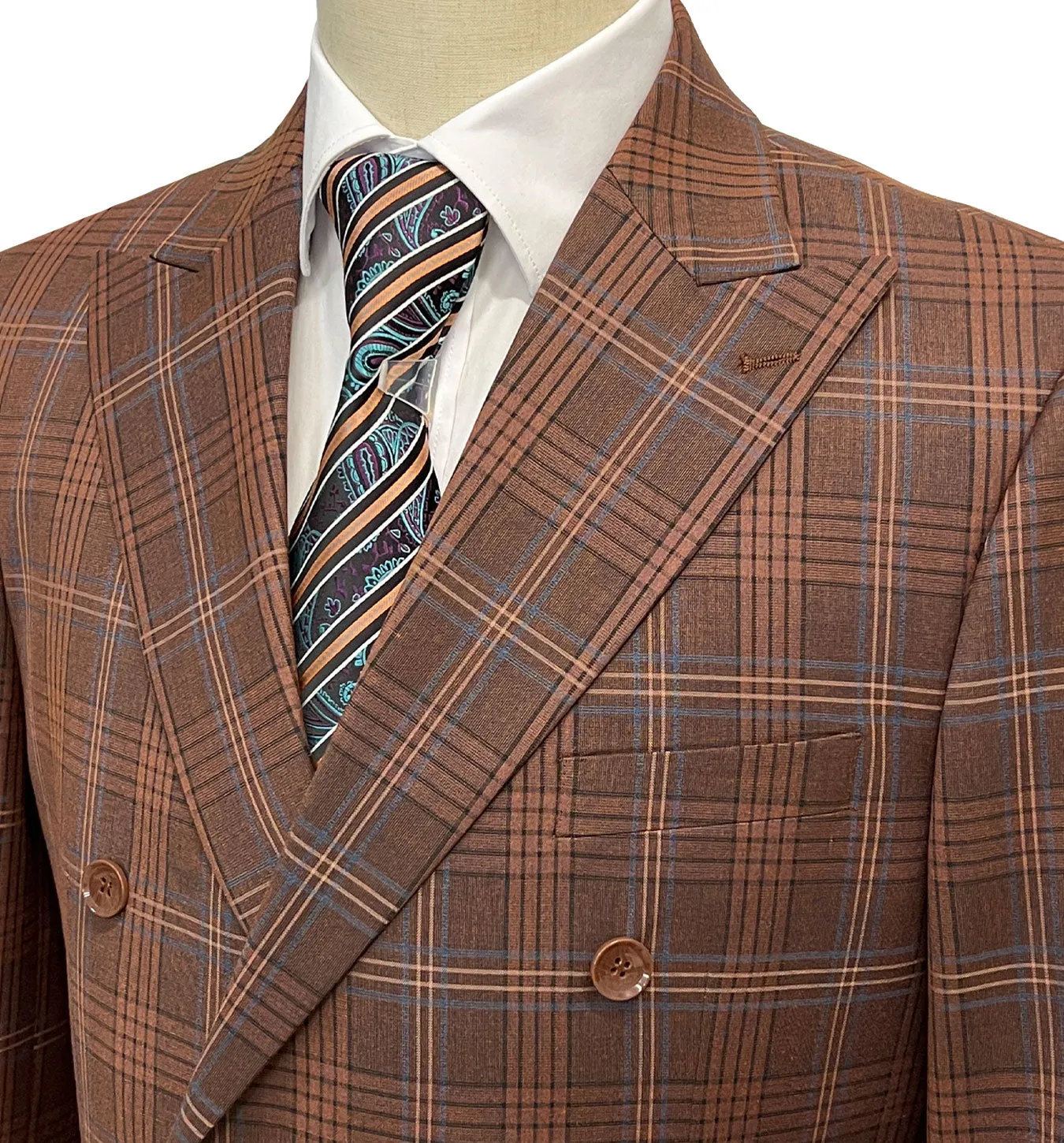 Mazari Slam Windowpane Double Breasted Modern Fit Suit - Rust 2028