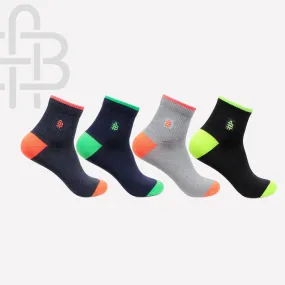 Men Multicolored Logo Embroidered Rib Ankle Designer Socks- Pack of 4