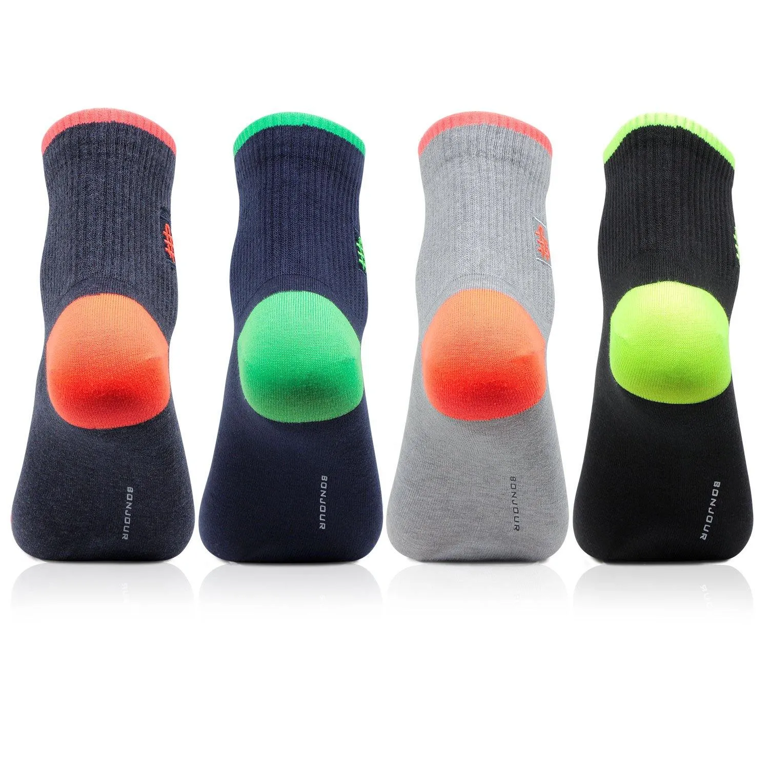 Men Multicolored Logo Embroidered Rib Ankle Designer Socks- Pack of 4