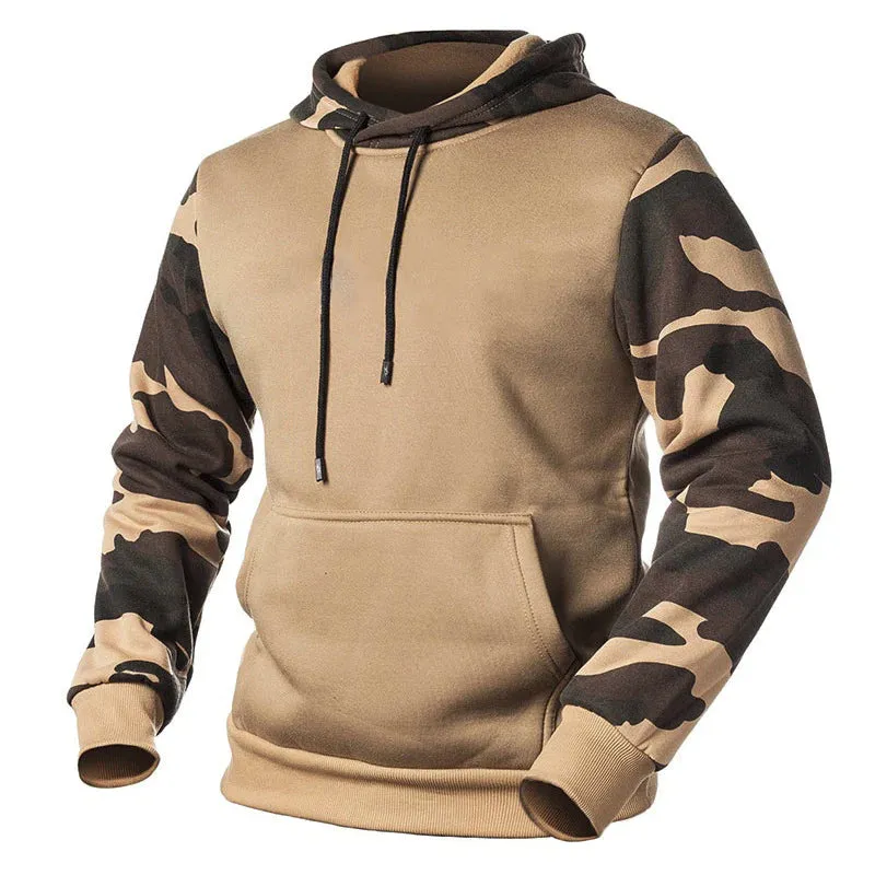 Men's Fall Winter Casual Camouflage Color Block Fleece Hoodeis