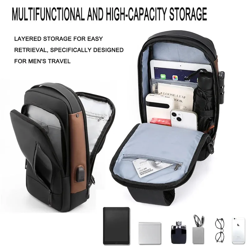 Men's Shoulder Bags Waterproof Usb Crossbody Oxford Bag Anti-Theft Sling Bag Short Travel Messenger Chest Pack For Male