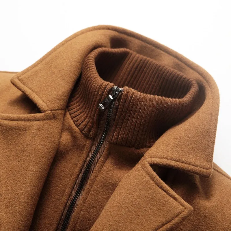 Men's Winter Pea Coat Casual Woolen Trench Coat Single Breasted Short Wool Jacket | 1303