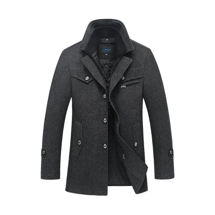 Men's Winter Pea Coat Casual Woolen Trench Coat Single Breasted Short Wool Jacket | 1303