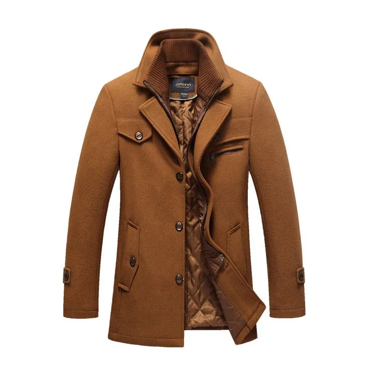 Men's Winter Pea Coat Casual Woolen Trench Coat Single Breasted Short Wool Jacket | 1303