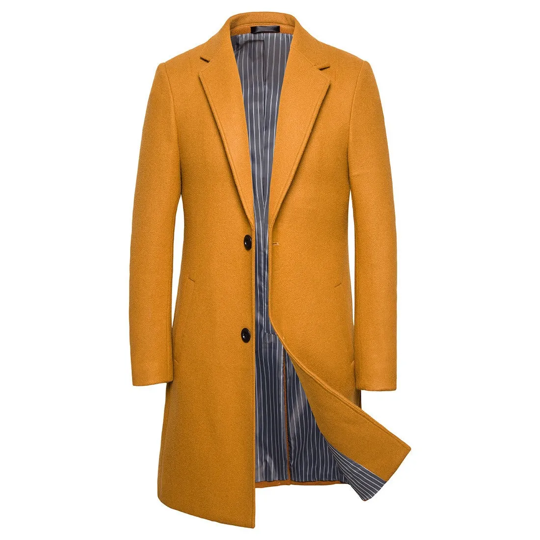 Men's Wool Trench Coat Turn Down Collar Long Wool & Blends Woolen Jacket Coat | JJ-YF601