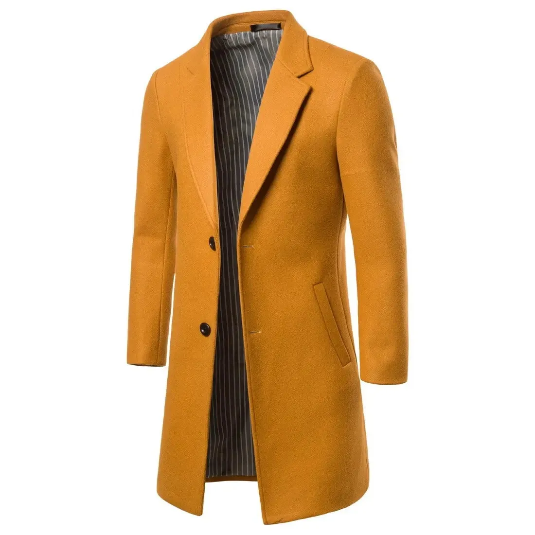 Men's Wool Trench Coat Turn Down Collar Long Wool & Blends Woolen Jacket Coat | JJ-YF601