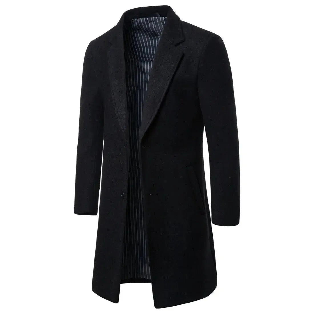 Men's Wool Trench Coat Turn Down Collar Long Wool & Blends Woolen Jacket Coat | JJ-YF601