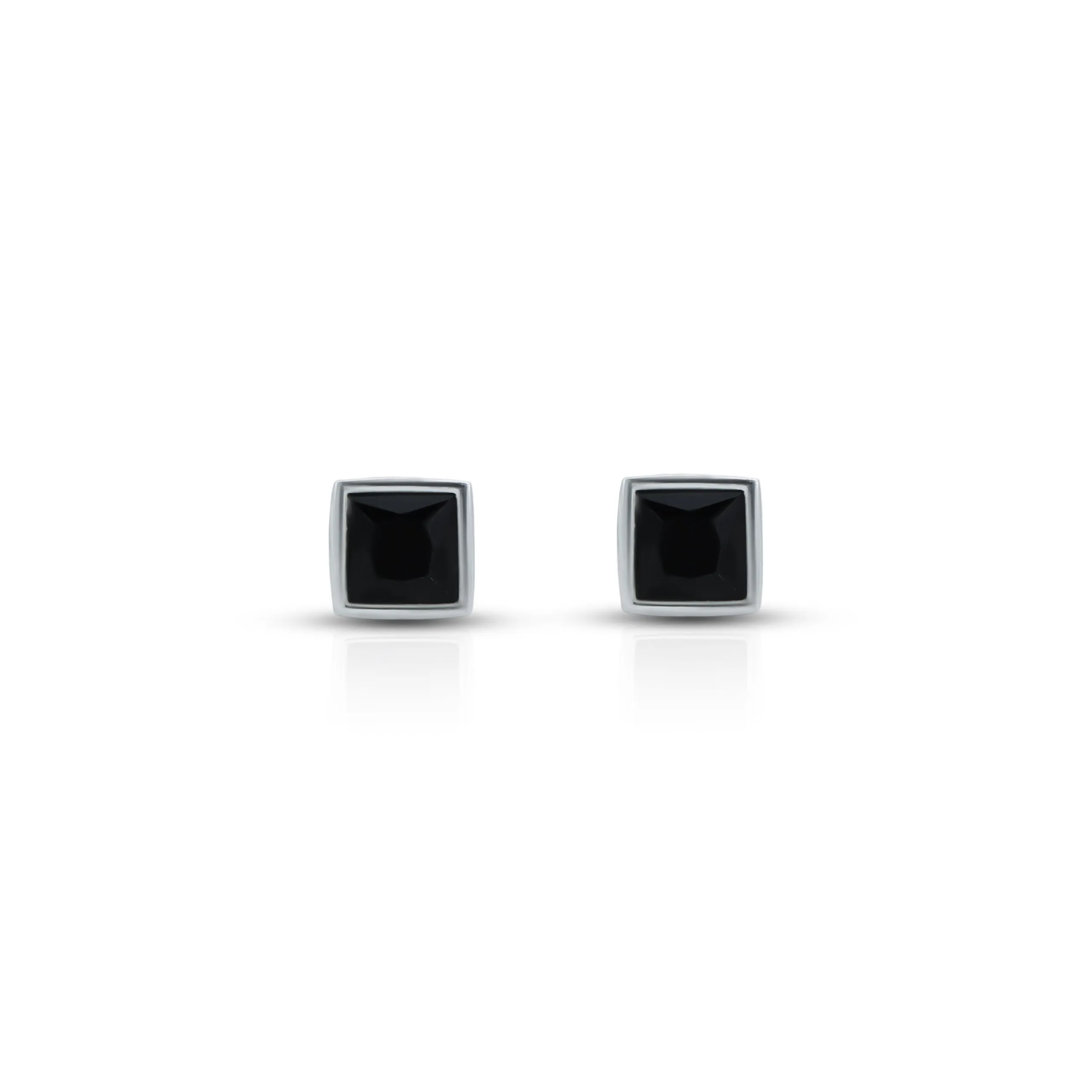 Minimalist Silver Stud Earrings with Square Black Stone