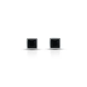 Minimalist Silver Stud Earrings with Square Black Stone