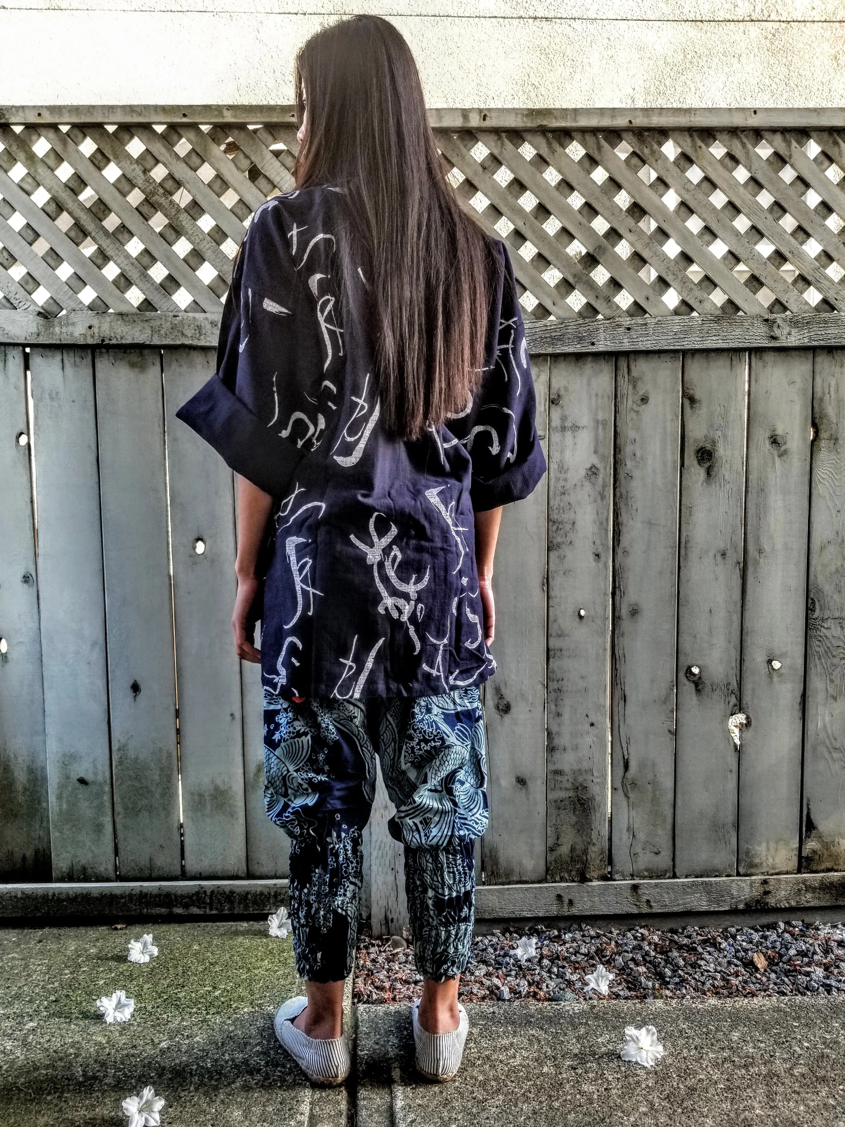 Noragi Kimono Special - Deep Ocean Blue Flower & Moon