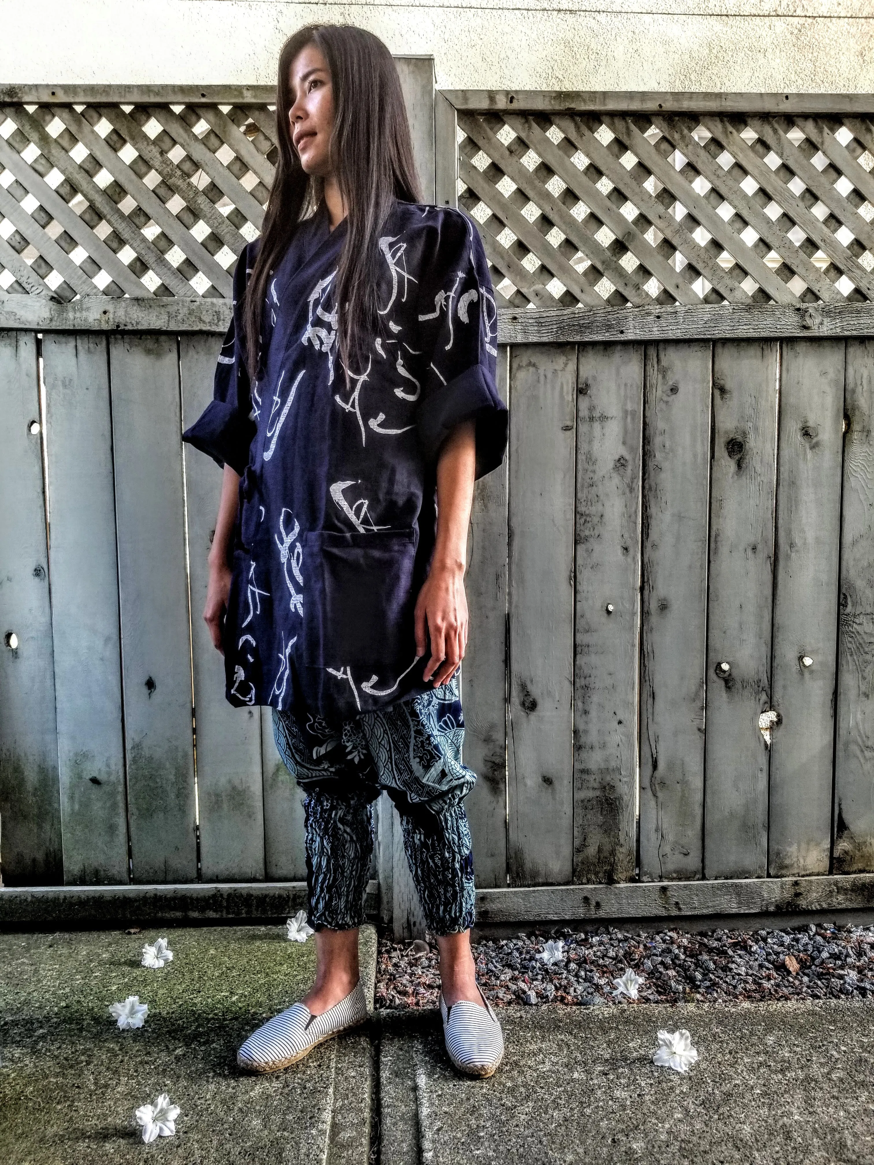 Noragi Kimono Special - Deep Ocean Blue Flower & Moon