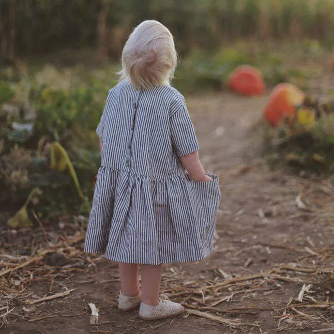 Pocket Dress - 100% Linen - Blue Melange (6-18m) *Last One!