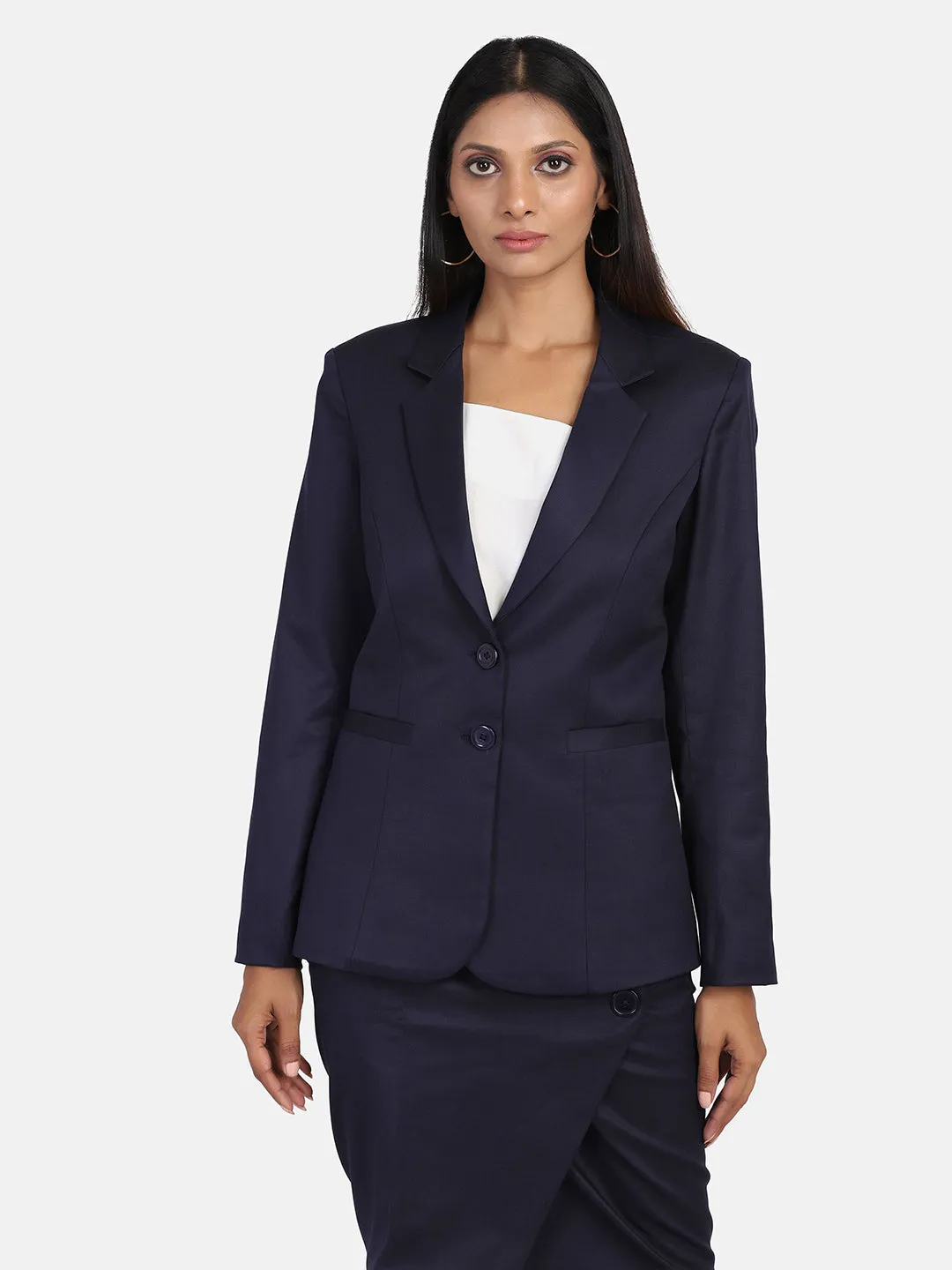 Poly Cotton Blazer - Blue