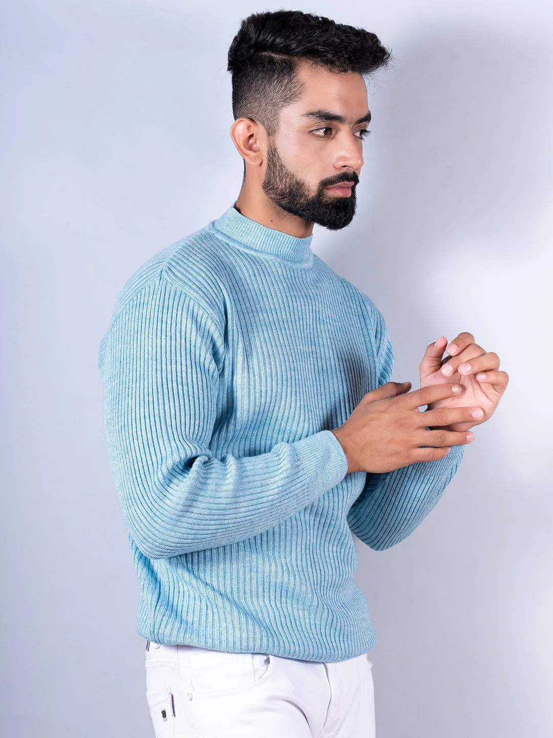 Powder Blue Color Turtle Neck Sweater