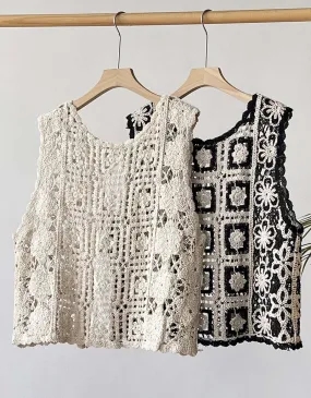 Retro Crochet Hollow-out Outwear Vest