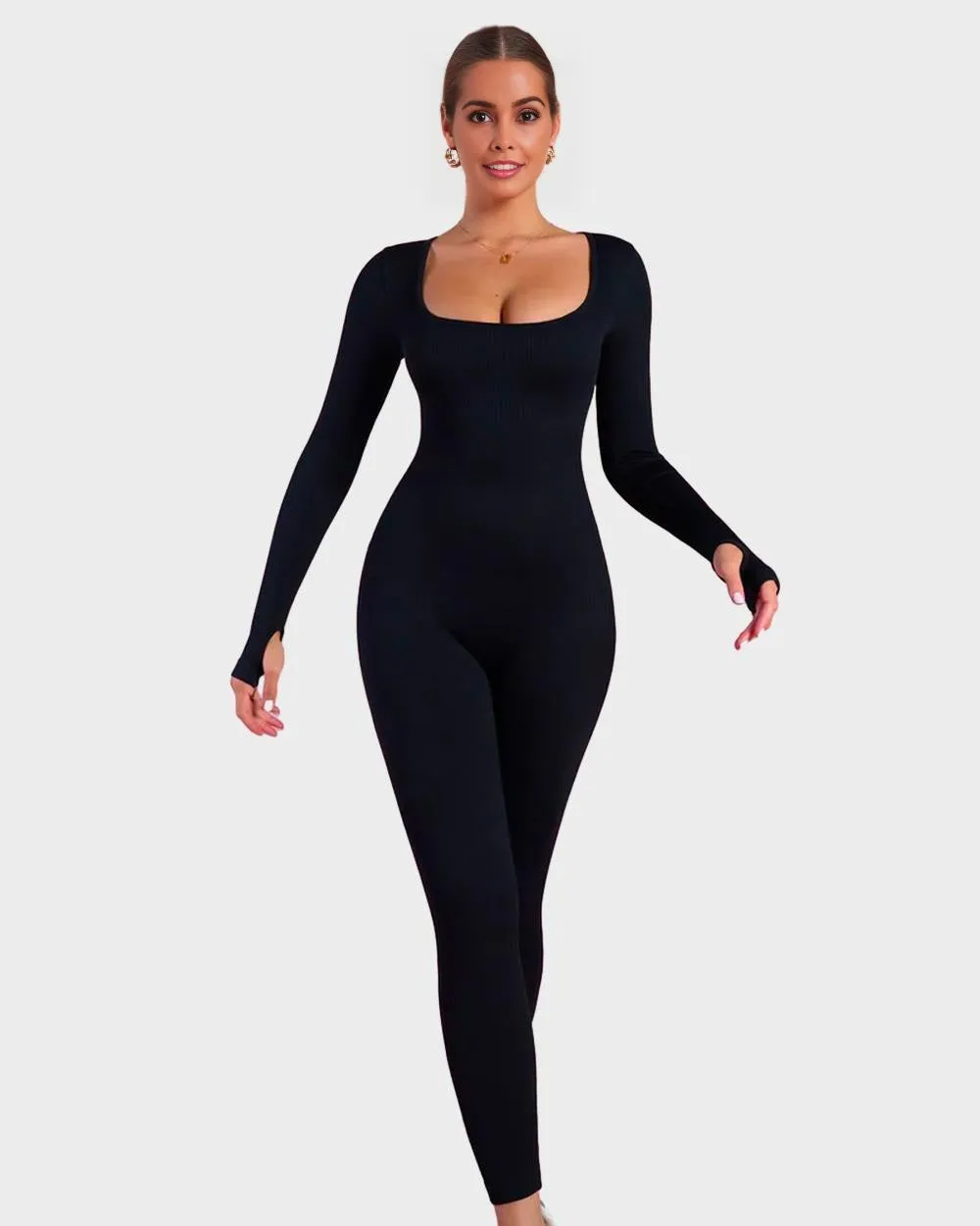 SheCurve® Long Sleeve Square Neck Full Body Shaper Jumpsuit