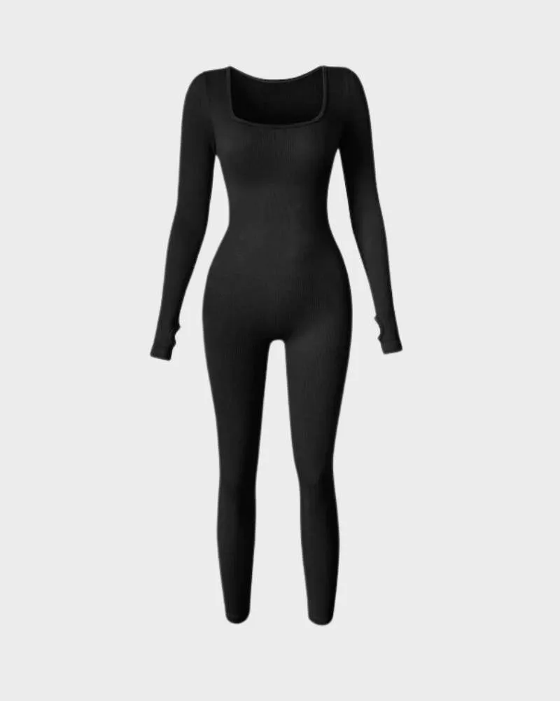 SheCurve® Long Sleeve Square Neck Full Body Shaper Jumpsuit