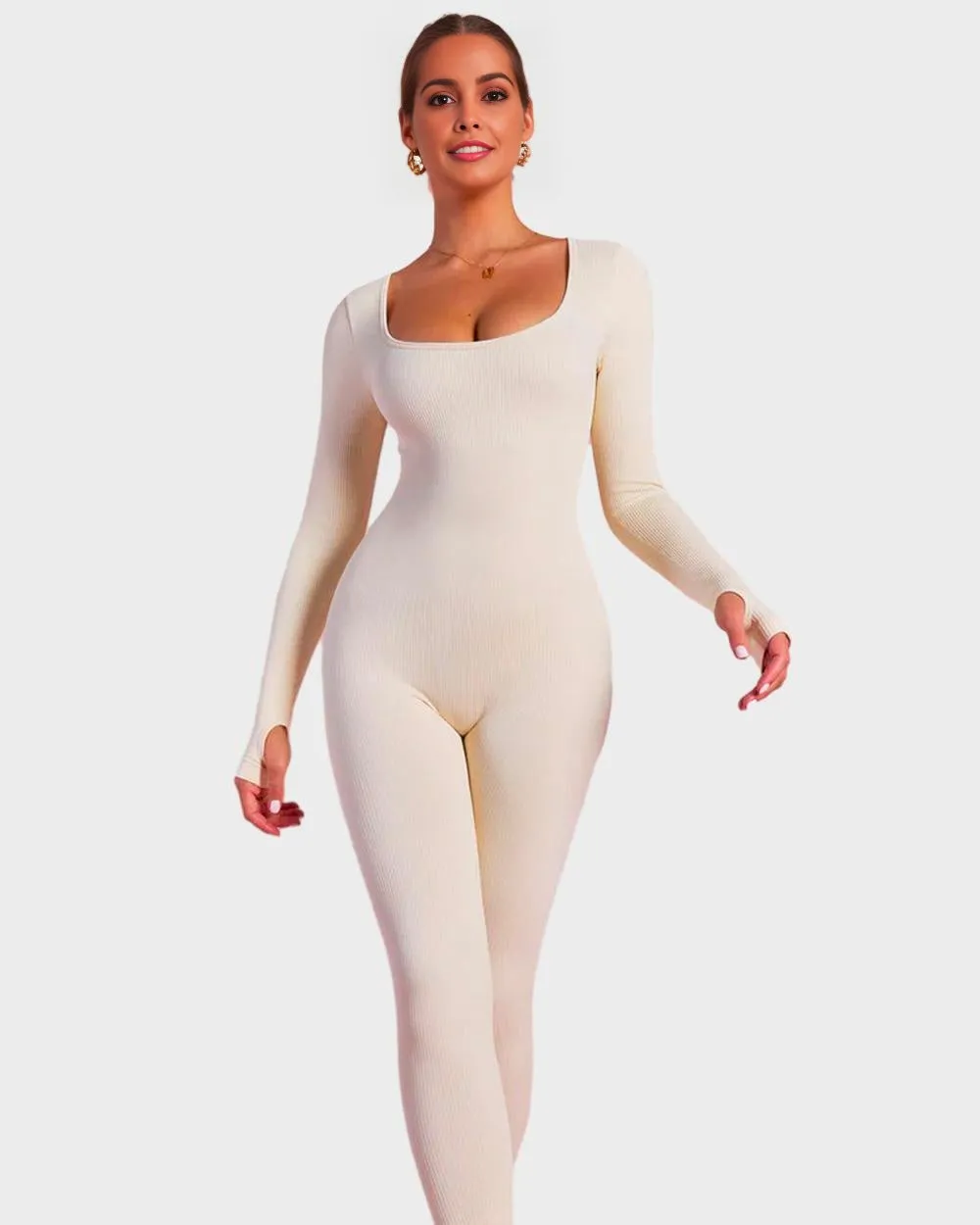 SheCurve® Long Sleeve Square Neck Full Body Shaper Jumpsuit