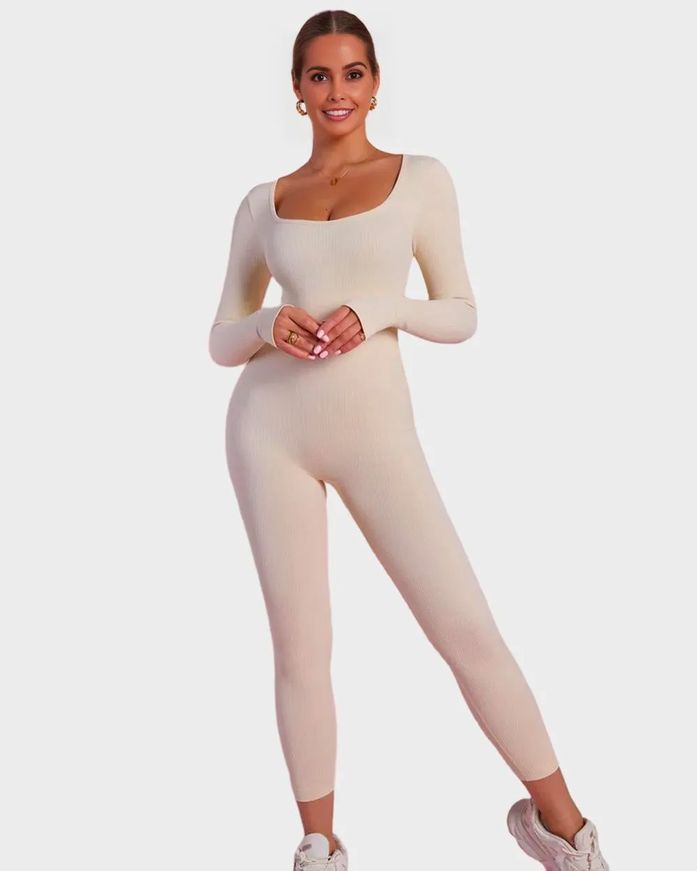 SheCurve® Long Sleeve Square Neck Full Body Shaper Jumpsuit