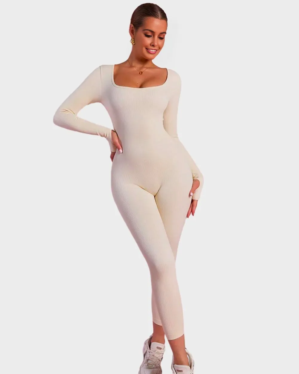 SheCurve® Long Sleeve Square Neck Full Body Shaper Jumpsuit