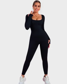 SheCurve® Long Sleeve Square Neck Full Body Shaper Jumpsuit