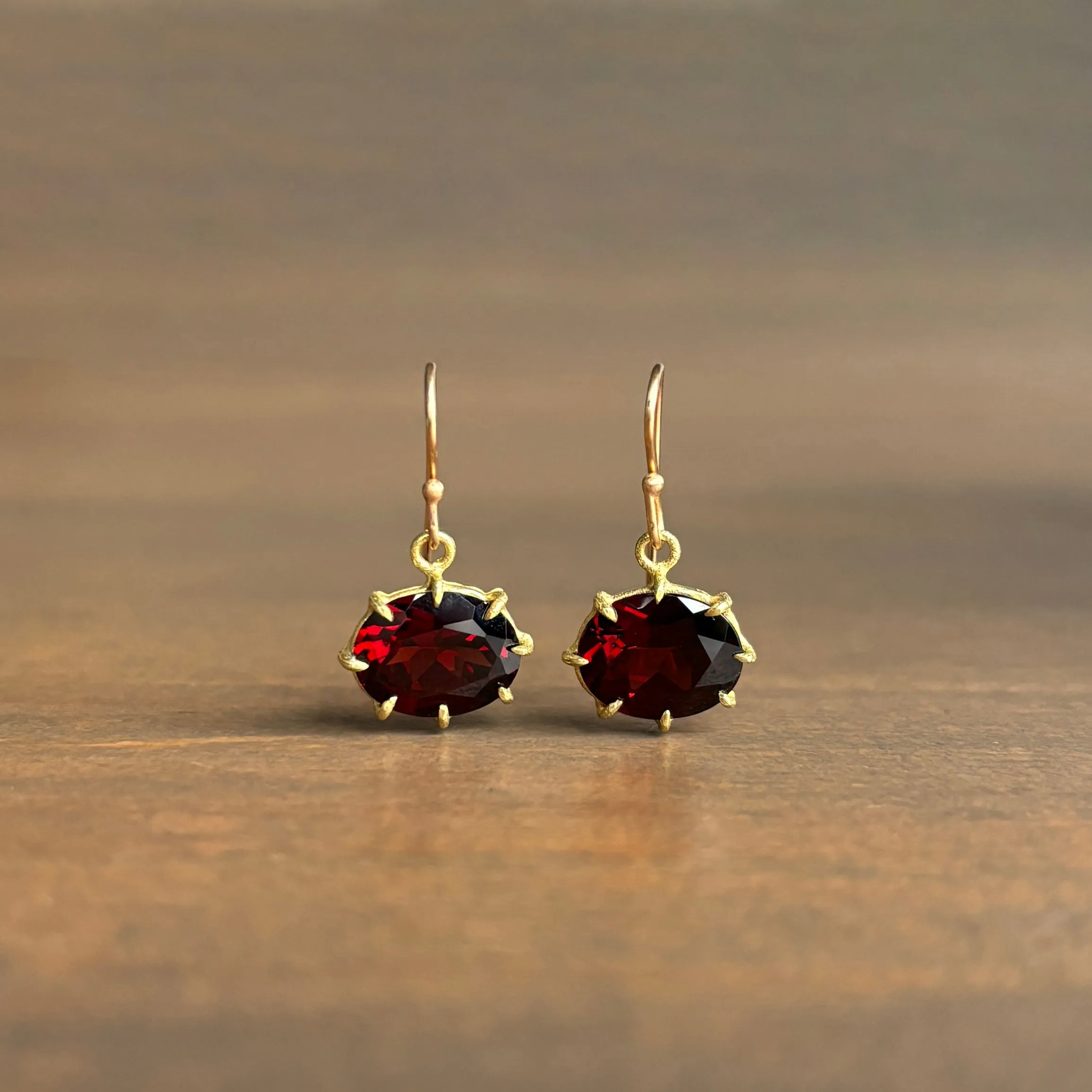 Small Faceted Oval Garnet Earrings