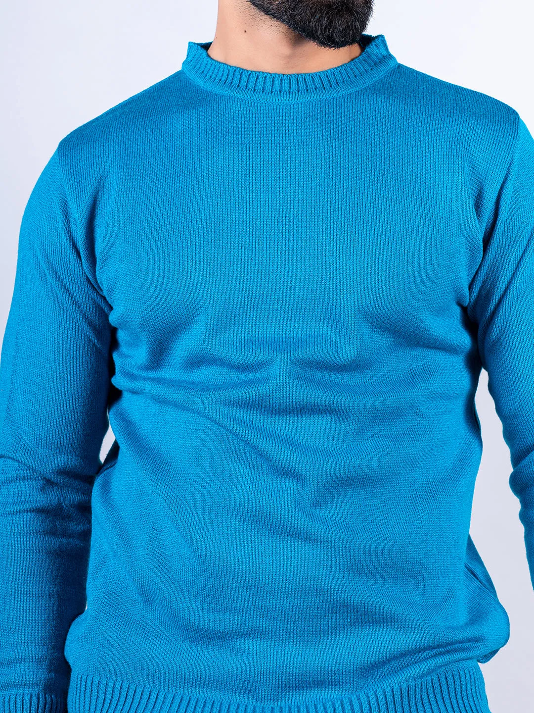 Teal Blue Color Crew Neck Sweater