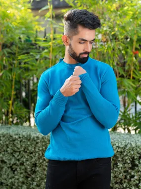 Teal Blue Color Crew Neck Sweater