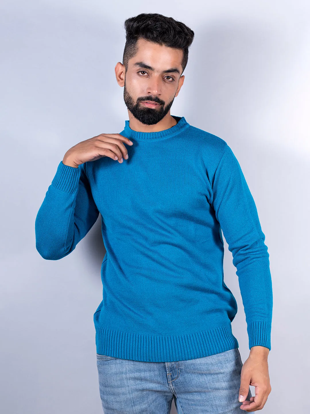 Teal Blue Color Crew Neck Sweater