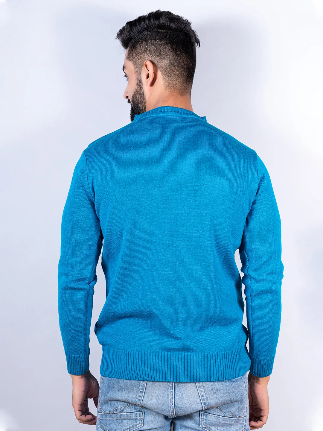 Teal Blue Color Crew Neck Sweater