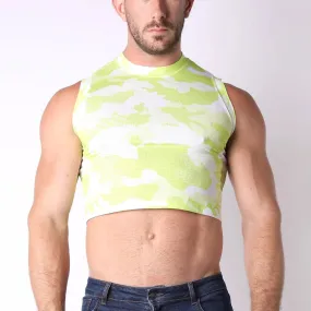 Timoteo X-Fit Camo Cloud sports mesh crop top lime green