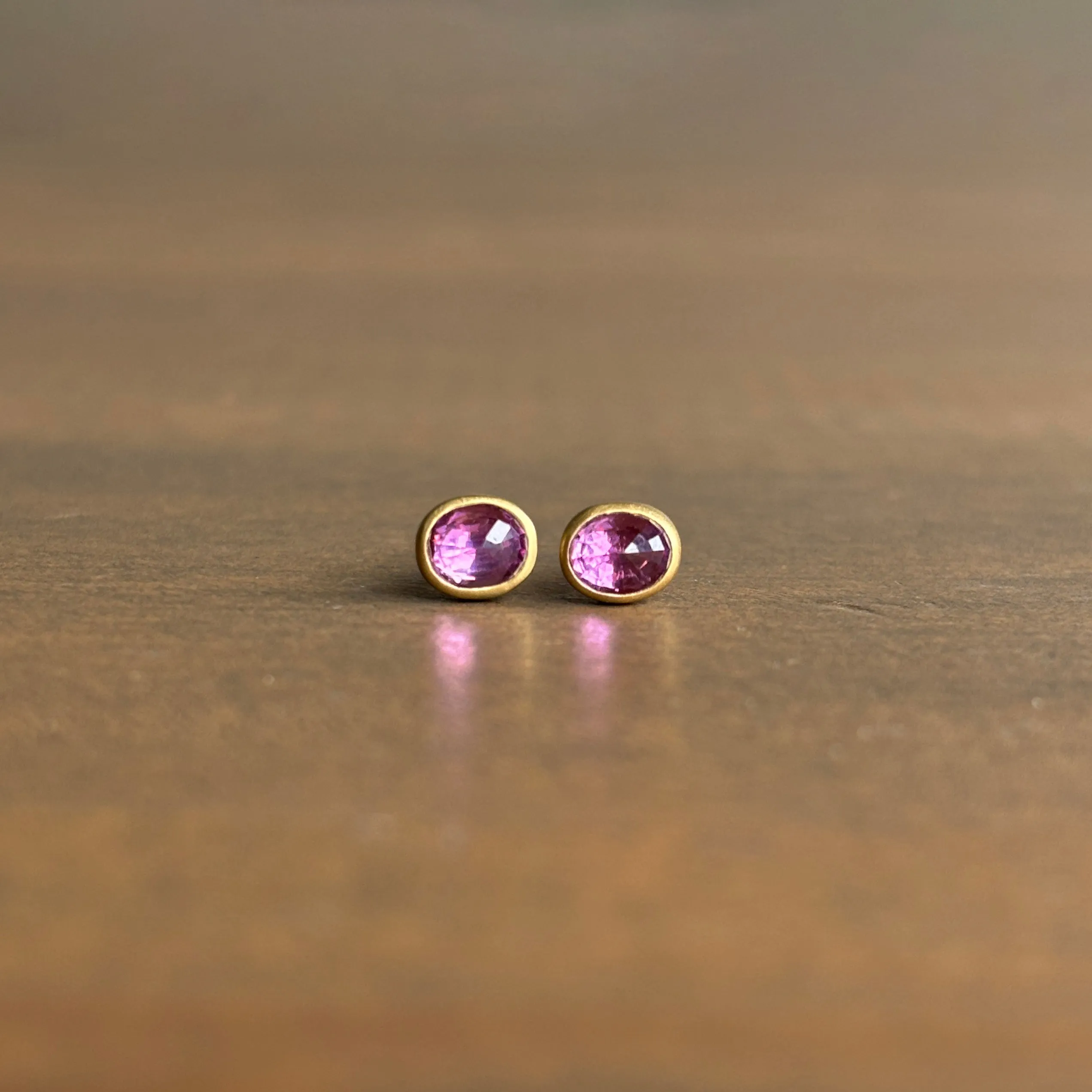 Tiny Oval Pink Sapphire Stud Earrings