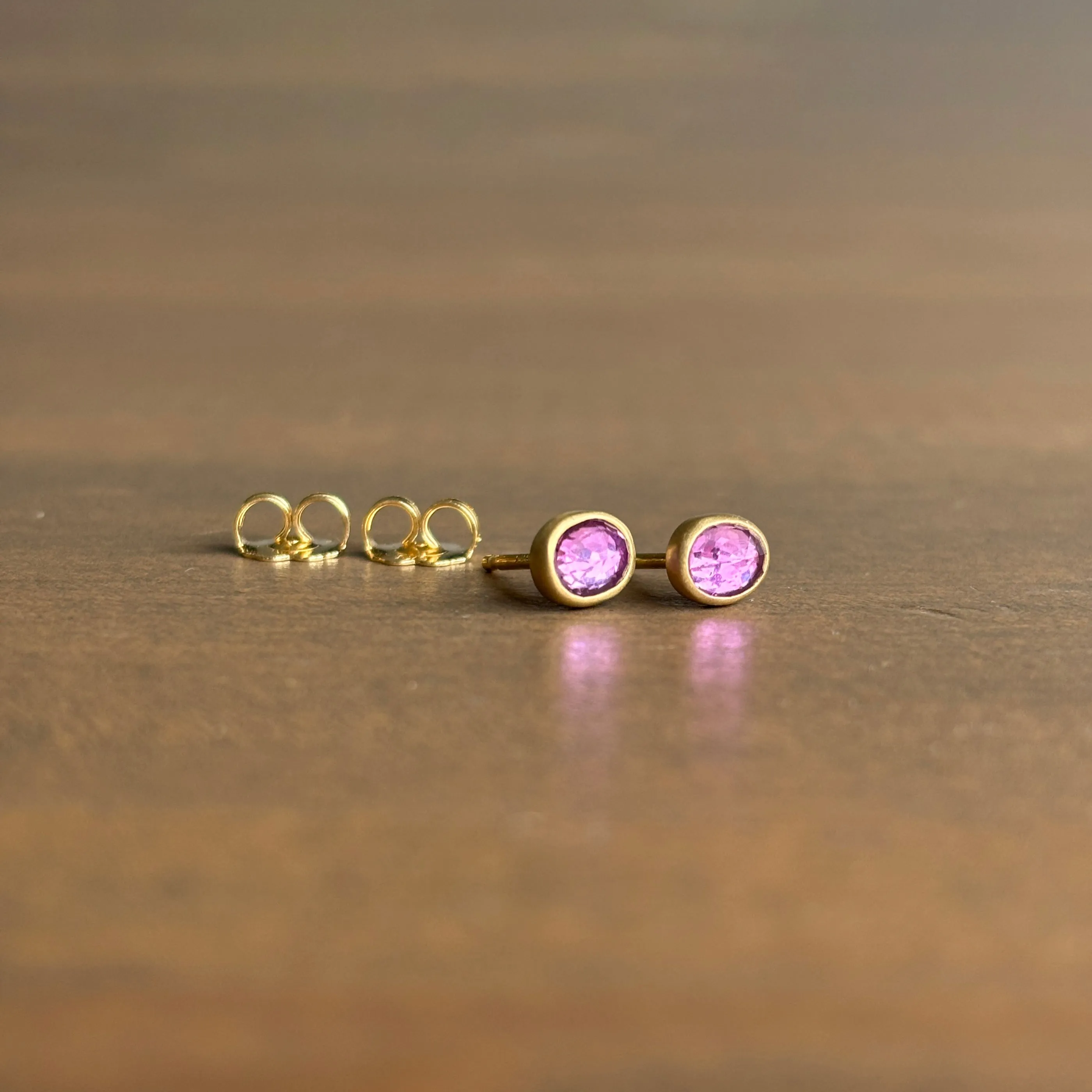 Tiny Oval Pink Sapphire Stud Earrings