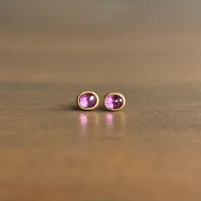 Tiny Oval Pink Sapphire Stud Earrings