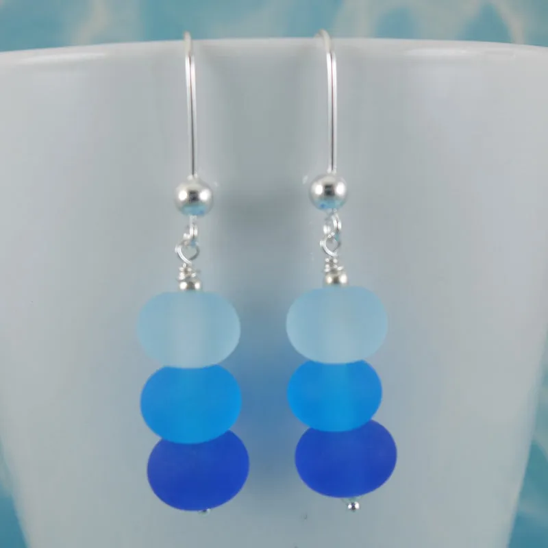 trio of blues frosted earrings