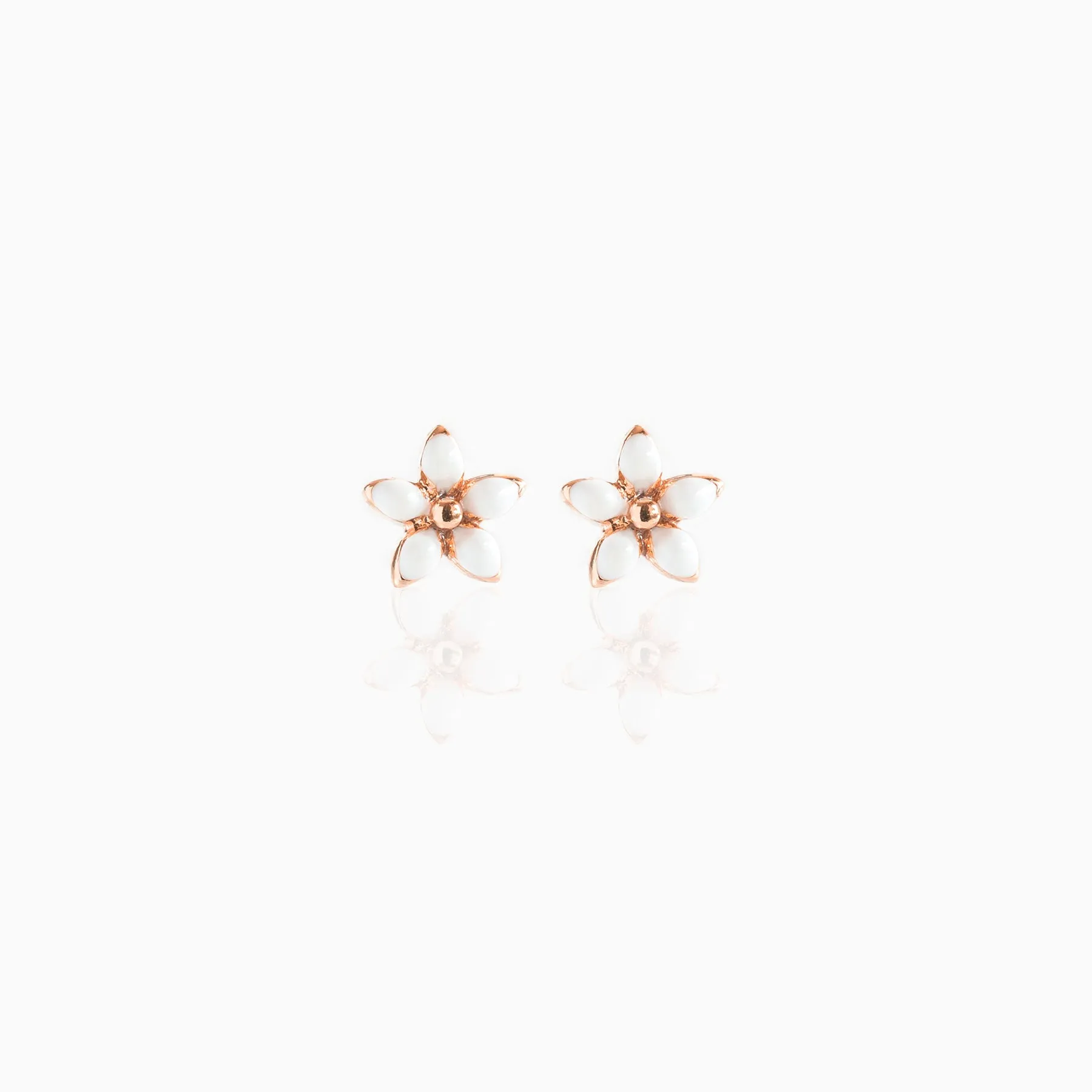 White Enamel Flower Studs