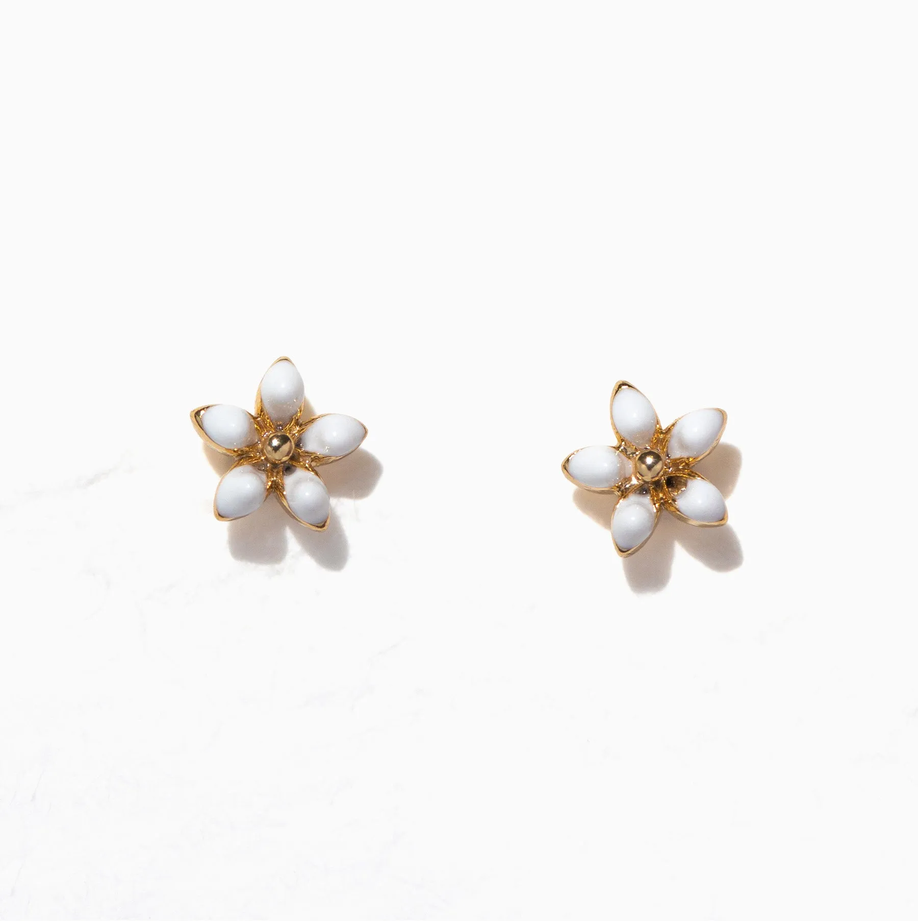 White Enamel Flower Studs